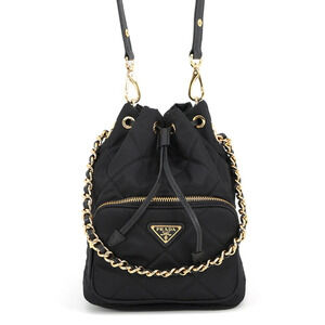 Prada Duet Triangle Nylon Leather Handbag 1BH038 PRADA 2-way Shoulder Bag Black